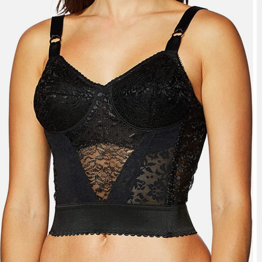 NWT Rago Lacette Longline Wireless Expandable Cup Bra & Shapewear 2202 In Black